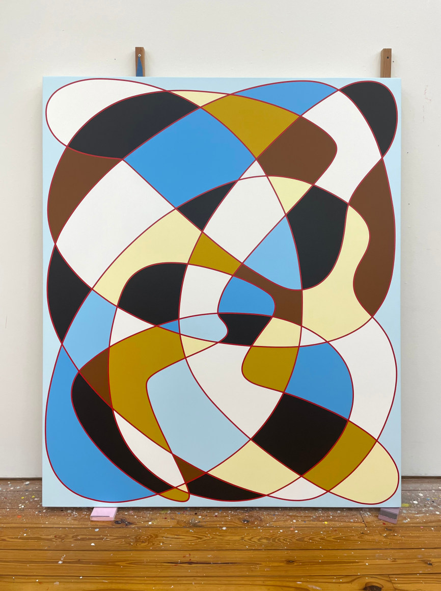 Aaron Parazette Man in a Blue Box, 2025 acrylic on canvas 70 x 60 inches