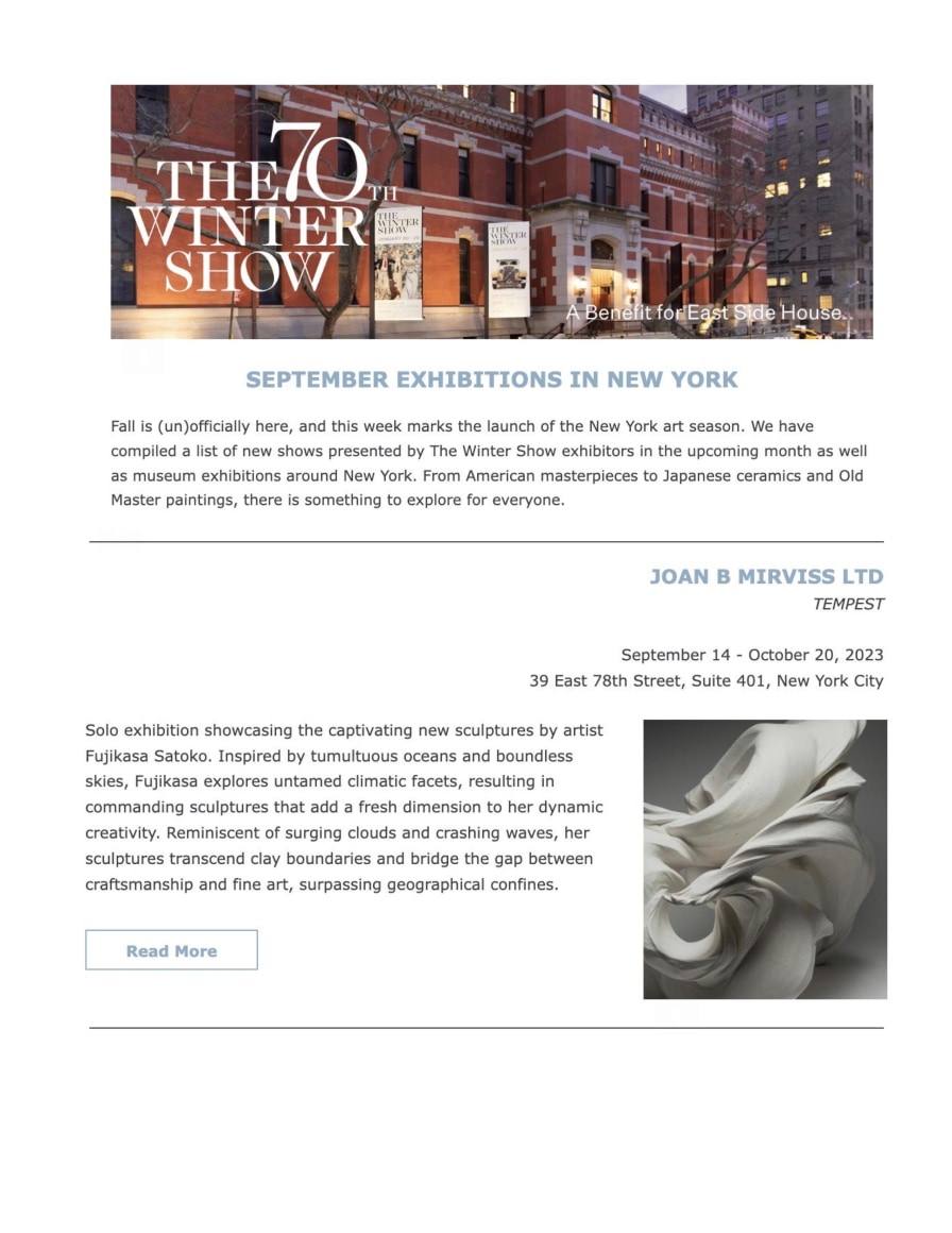 The Winter Show puts a spotlight on upcoming show at Joan B Mirviss LTD