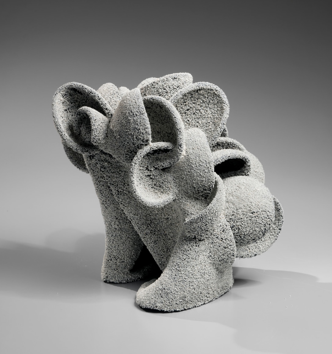 White chamotte-encrusted sculpture in the form of seaweed, 2019