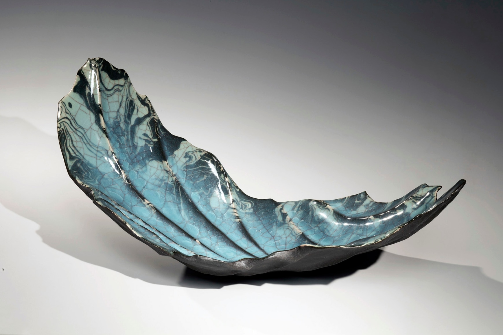 Blue celadon craquelure wave-inspired platter, 2020