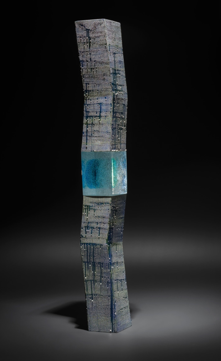 kondo, takahiro, kondo takahiro, monolith, bluegreen, mist, 2014, glazed, porcelain, silver, mist, overglaze, cast, glass, gintekisai, art, ceramic, japanese, japanese ceramics, contemporary, sculpture, contemporary japanese ceramics
