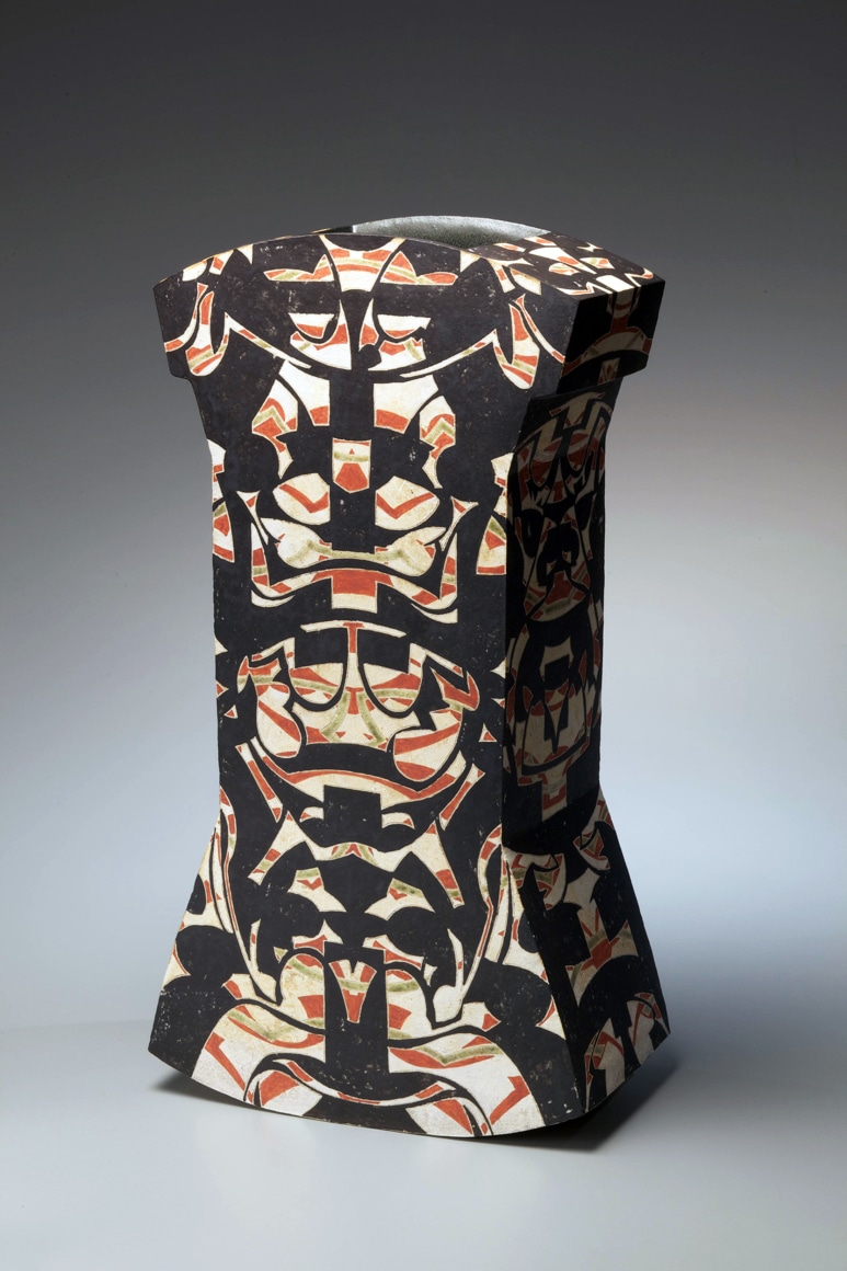 Wada Morihiro, Japanese ceramic vessel, Japanese sculpture, Japanese ceramic sculpture, Japanese glazed stoneware, 1993. Keisenmonki series.