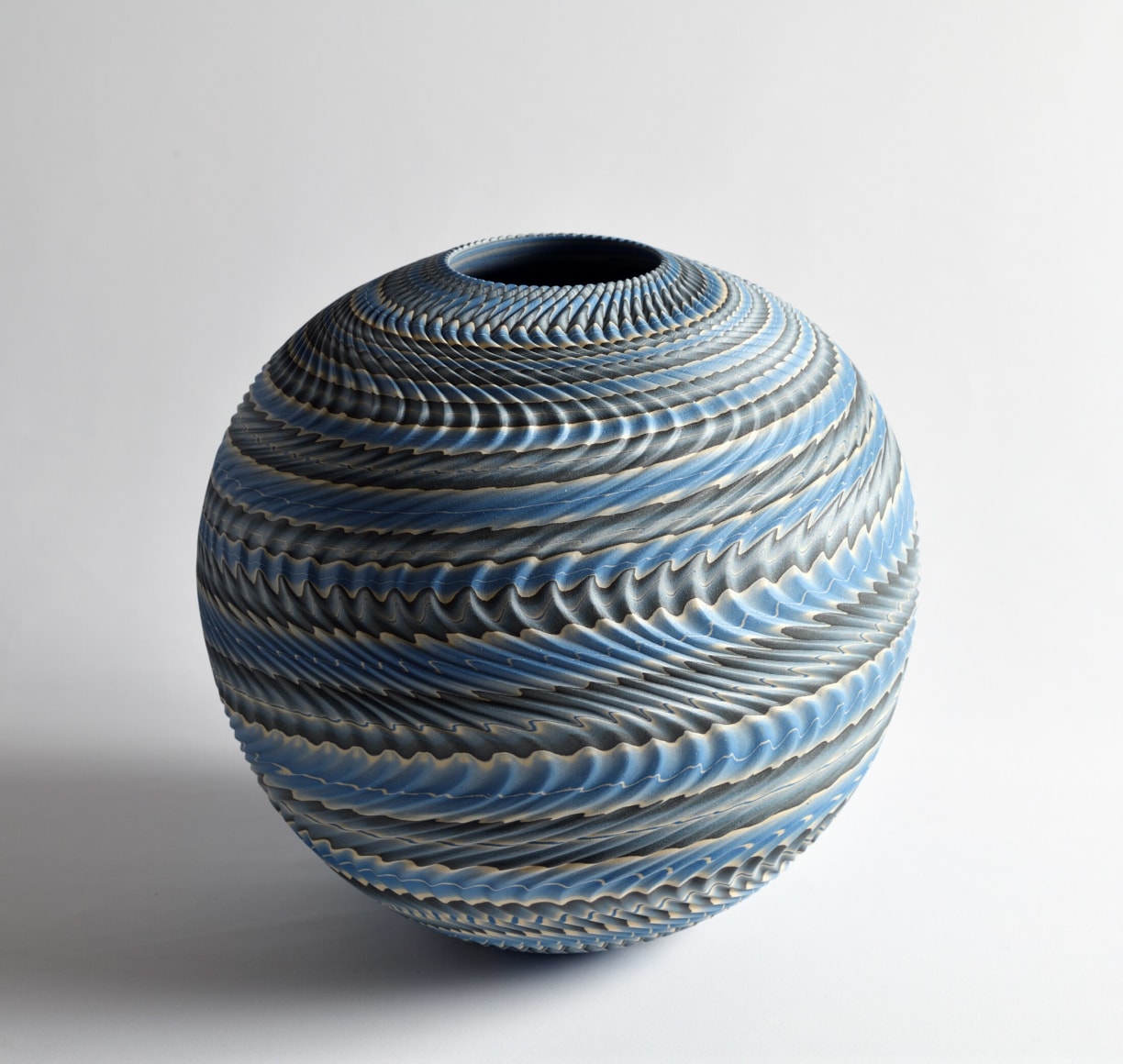 Ogata Kamio (b. 1949), Neriage (marbleized) vessel with carved, ridged surface&nbsp;titled &quot;Rinpa&quot;