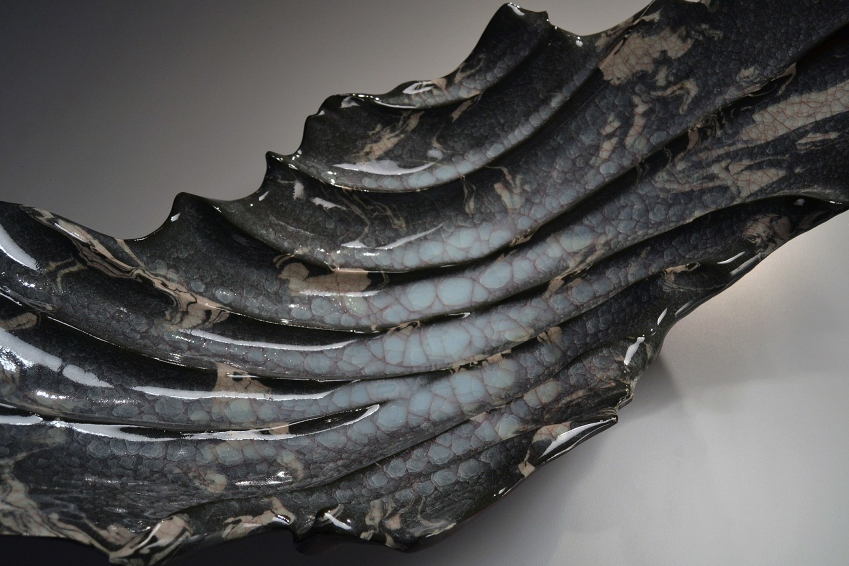 Blue-green craquelure celadon-glazed wave-inspired platter