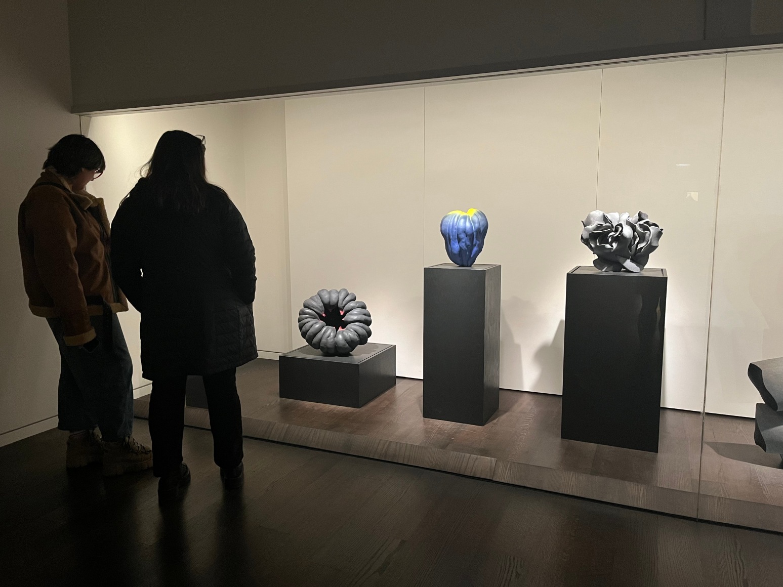 Installation with visitors viewing works by Katsumata Cheiko and Fujino Sachiko