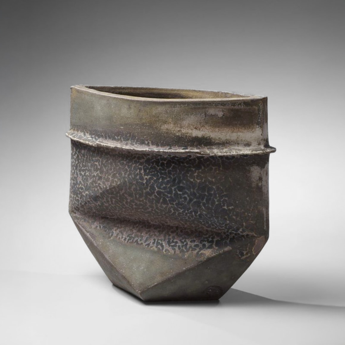Horizontal conical tiered vase with textured kiln effects&nbsp;