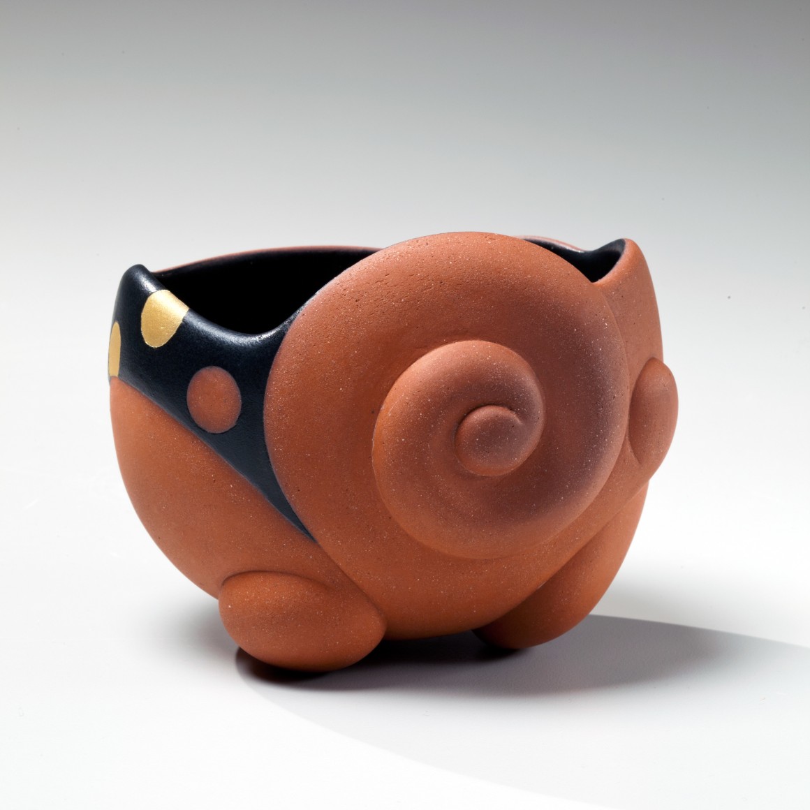 Takemura,Yuri, Takemura Yuri, mysterious, spirit, terracotta, carved, teabowl, black, silver, yellow, swirl, polka, dot, design, matte, glazed, stoneware, contemporary, art, japan, japanese, ceramics, pottery, clay, 2015, contemporary japanese ceramics, gallery, mirviss