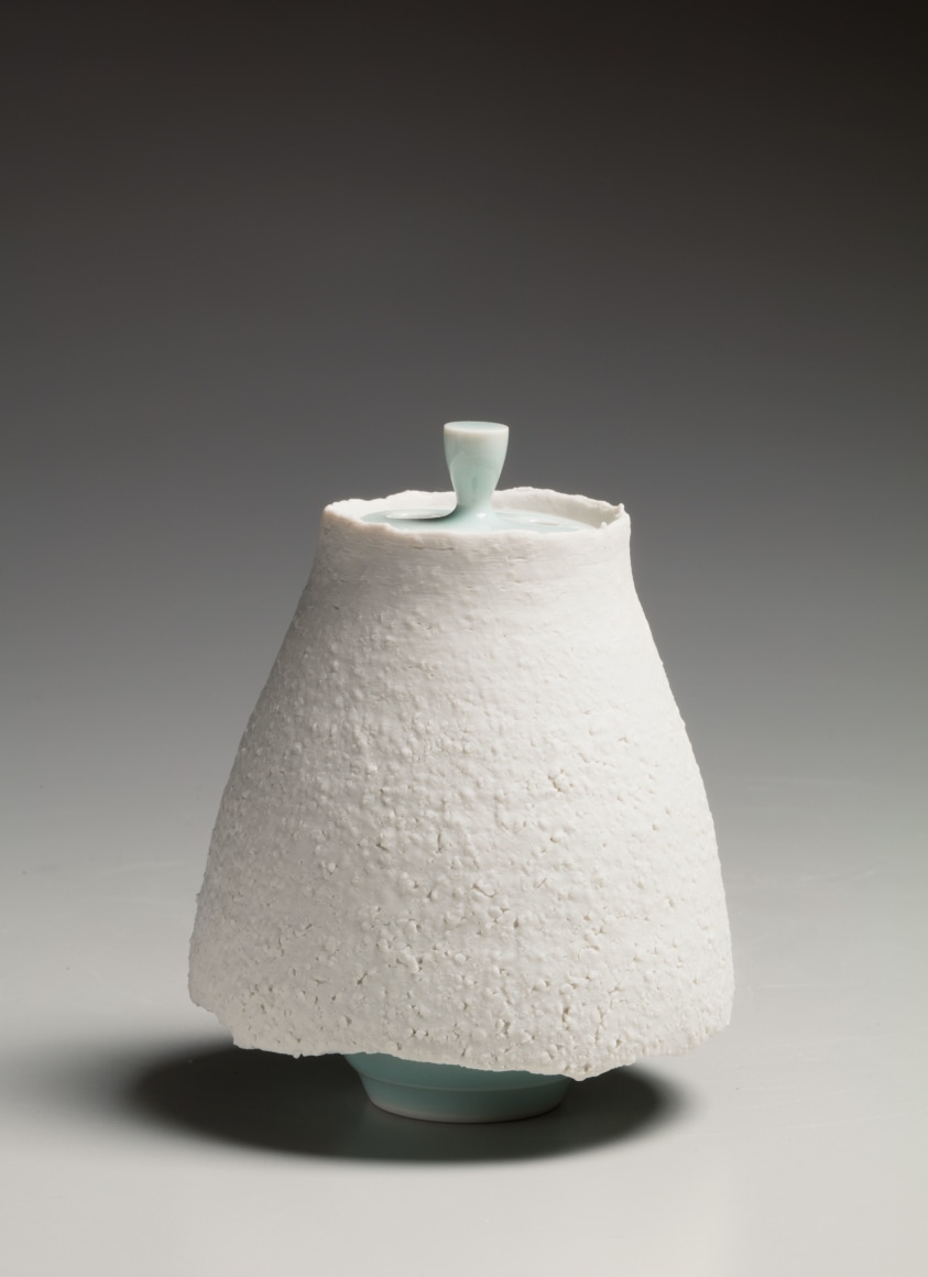 Carved round incense burner (kōrō) with textured flaring skirt, 2012