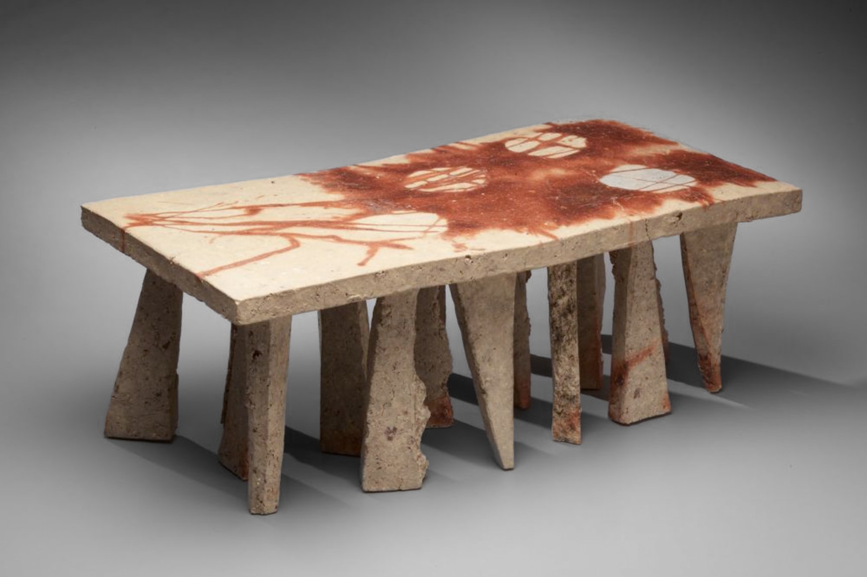 Harada Shuroku, Bizen stand, 2009, unglazed stoneware with hidasuki effect, red-cord markings, Japanese stand, Japanese ceramics, Japanese pottery, Japanese sculpture, Japanese contemporary ceramics