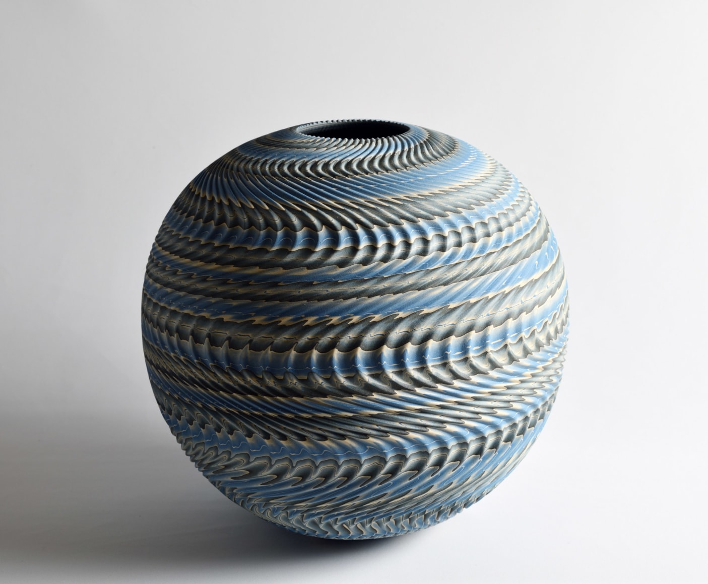 Ogata Kamio (b. 1949), Neriage (marbleized) vessel with carved, ridged surface&nbsp;titled &quot; Rinpa&quot;