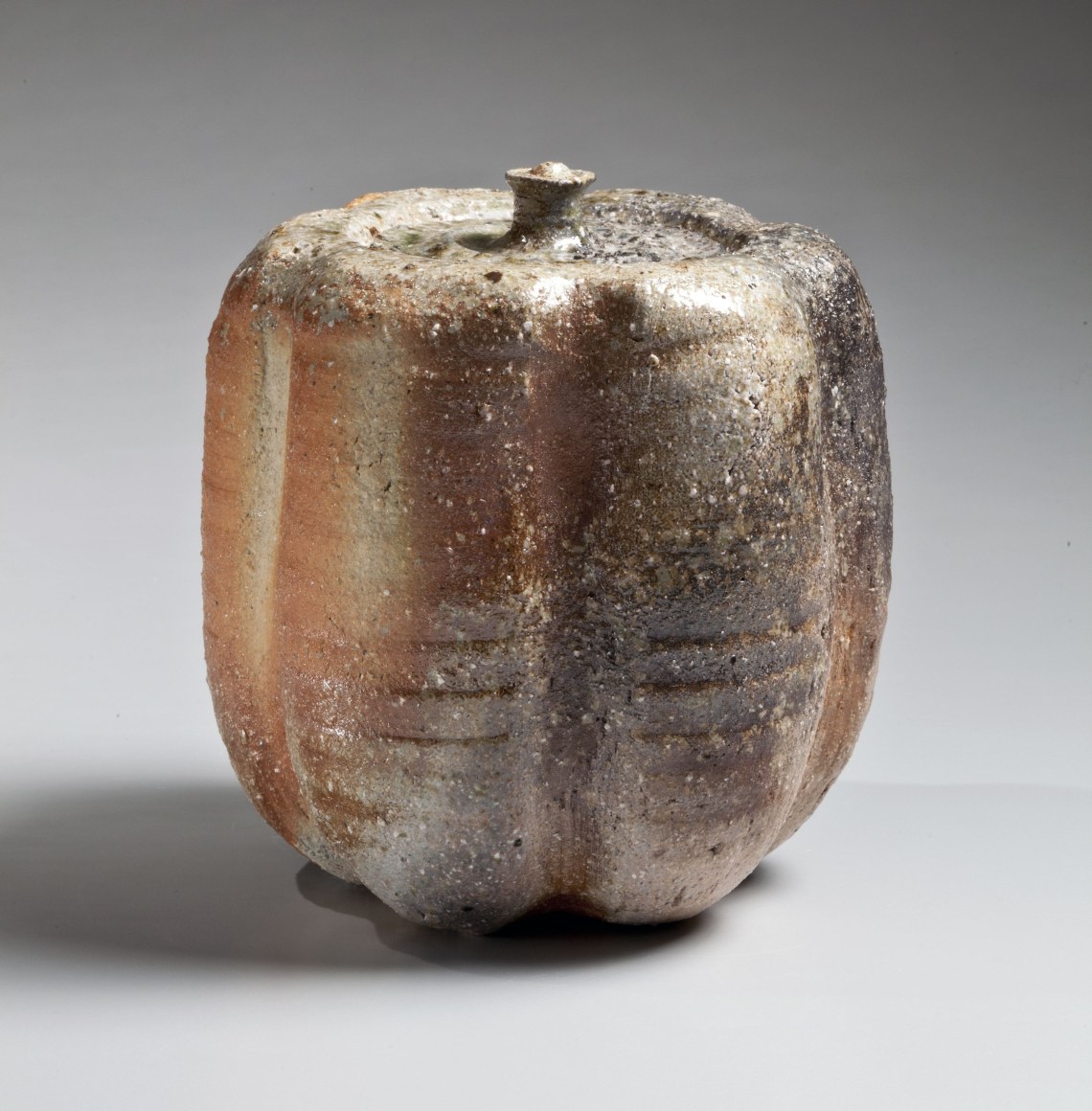 Natural ash-glazed&nbsp;Shigaraki&nbsp;pumpkin-shaped waterjar, 1970s