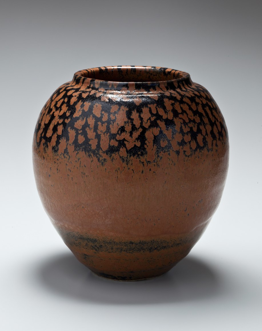Shimizu Uichi, Japanese glazed stoneware, Japanese iron-glazed vessel, ca 1965