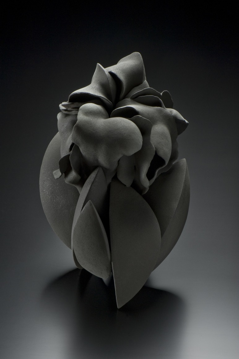 Form 20-2 Stoneware glazed in gradated layers of matte charcoal gray