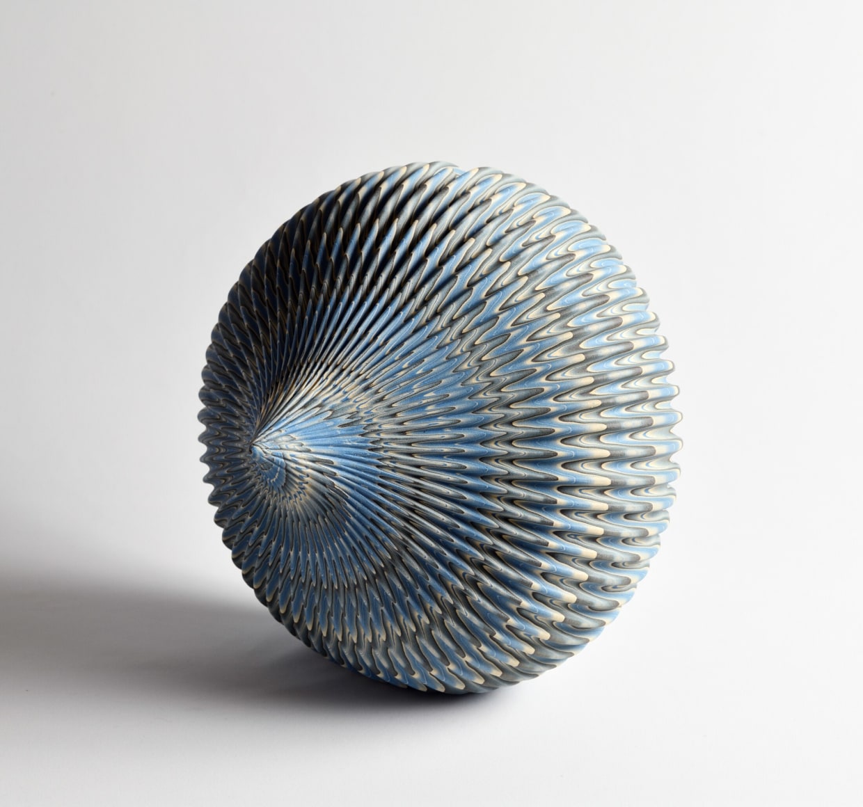 Ogata Kamio (b. 1949), Neriage (marbleized) top-like sculpture with&nbsp;carved, ridged surface titled &ldquo;Lunar Landing&rdquo;