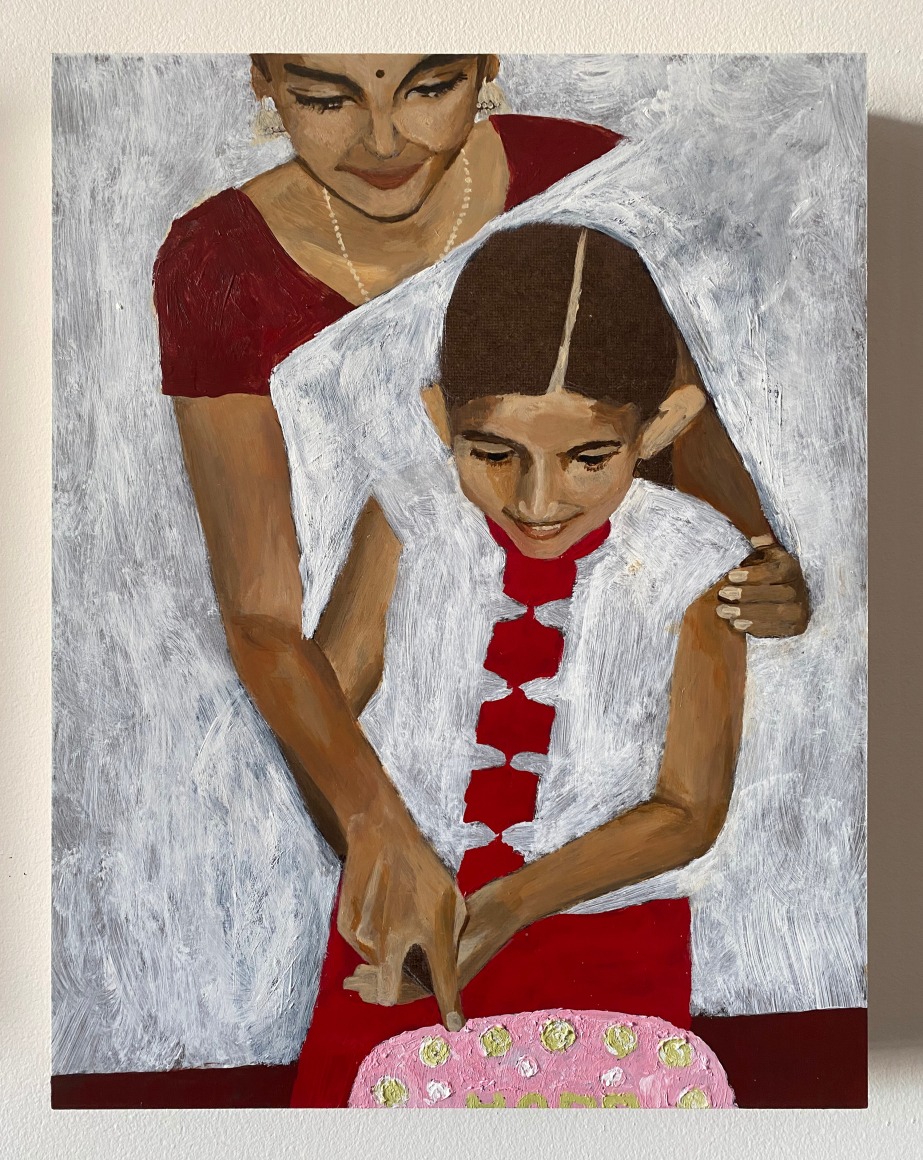 Maya Jay Varadaraj Cake Cutting, 2022 Acrylic on panel 14h x 11w in