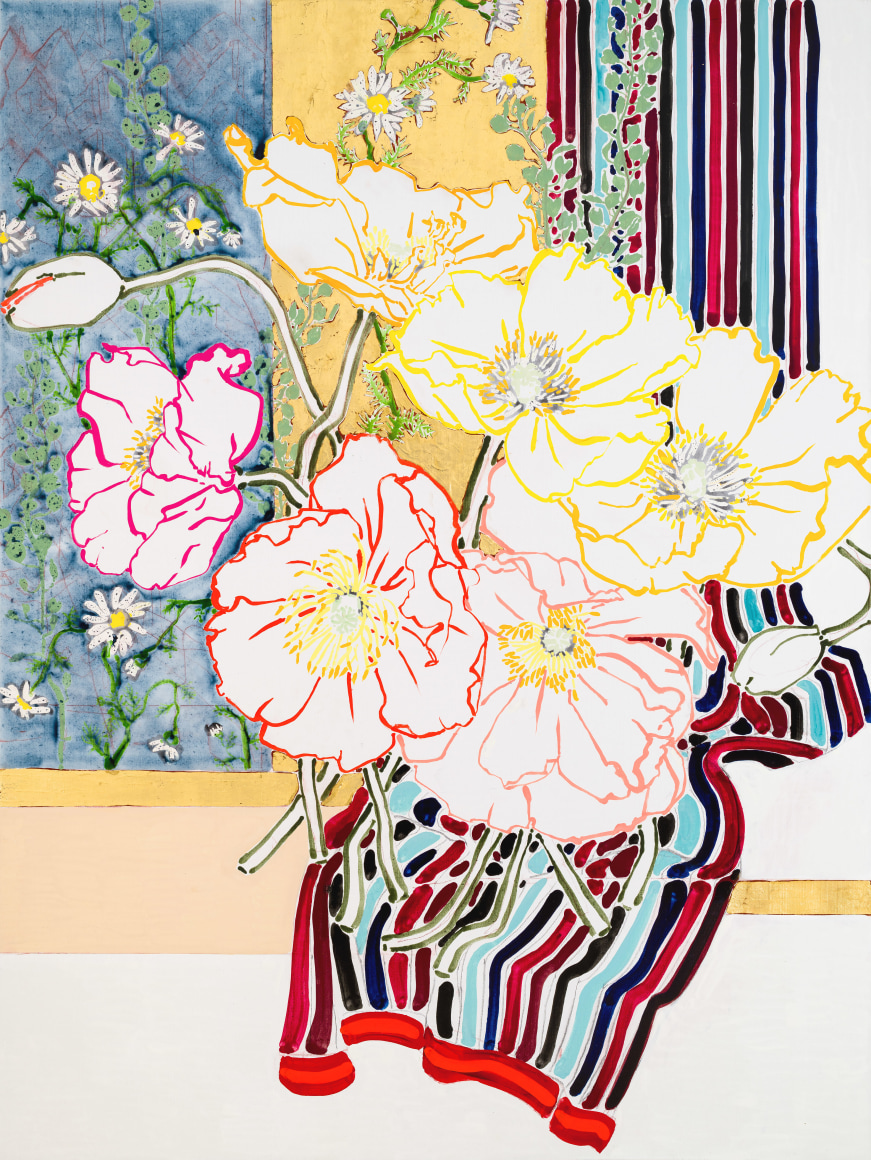 Iceland Poppies, 2024 Oil, acrylic, and gold leaf on linen 72 x 54 inches