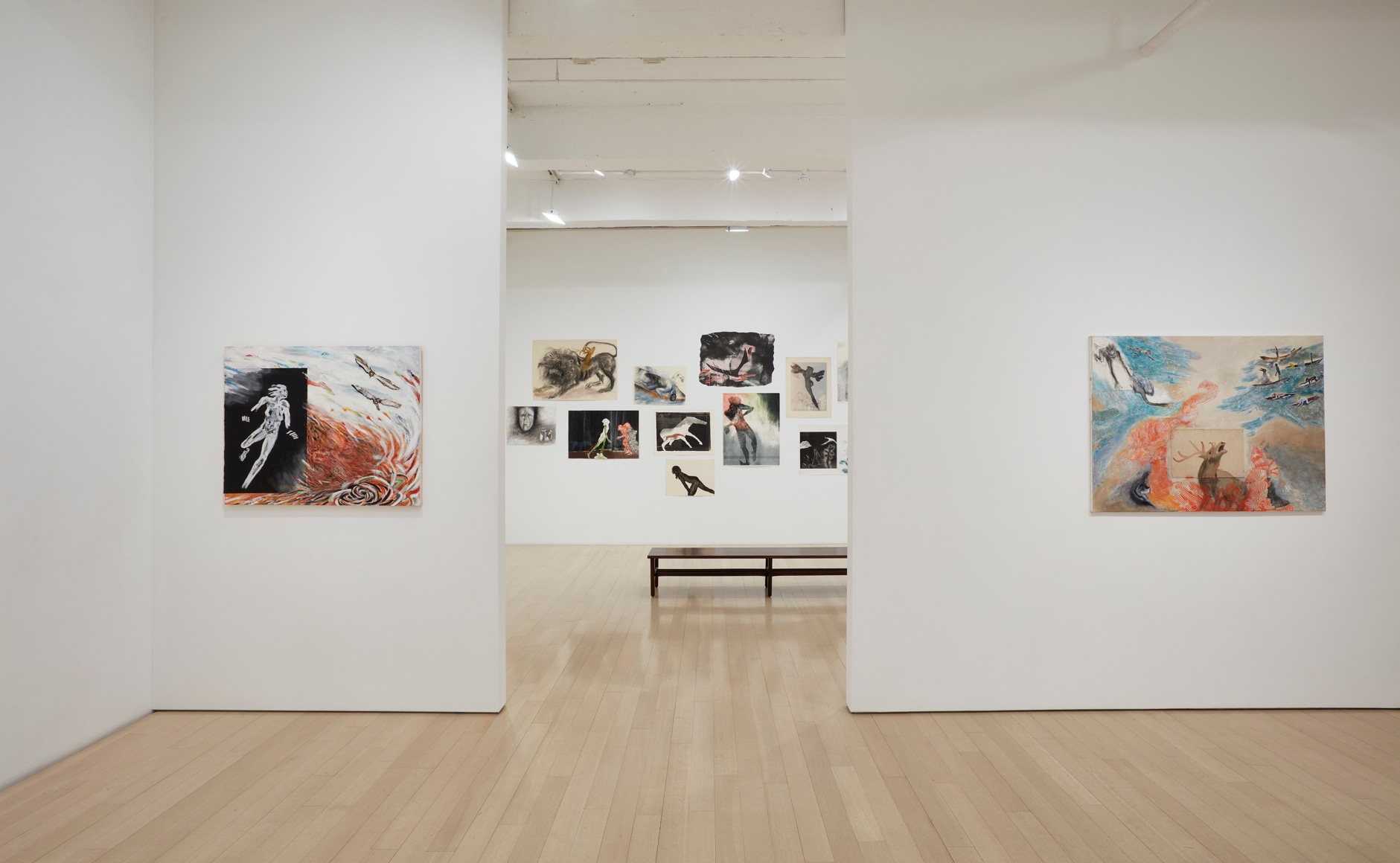 Installation view of Mary Frank: What Color Courage?