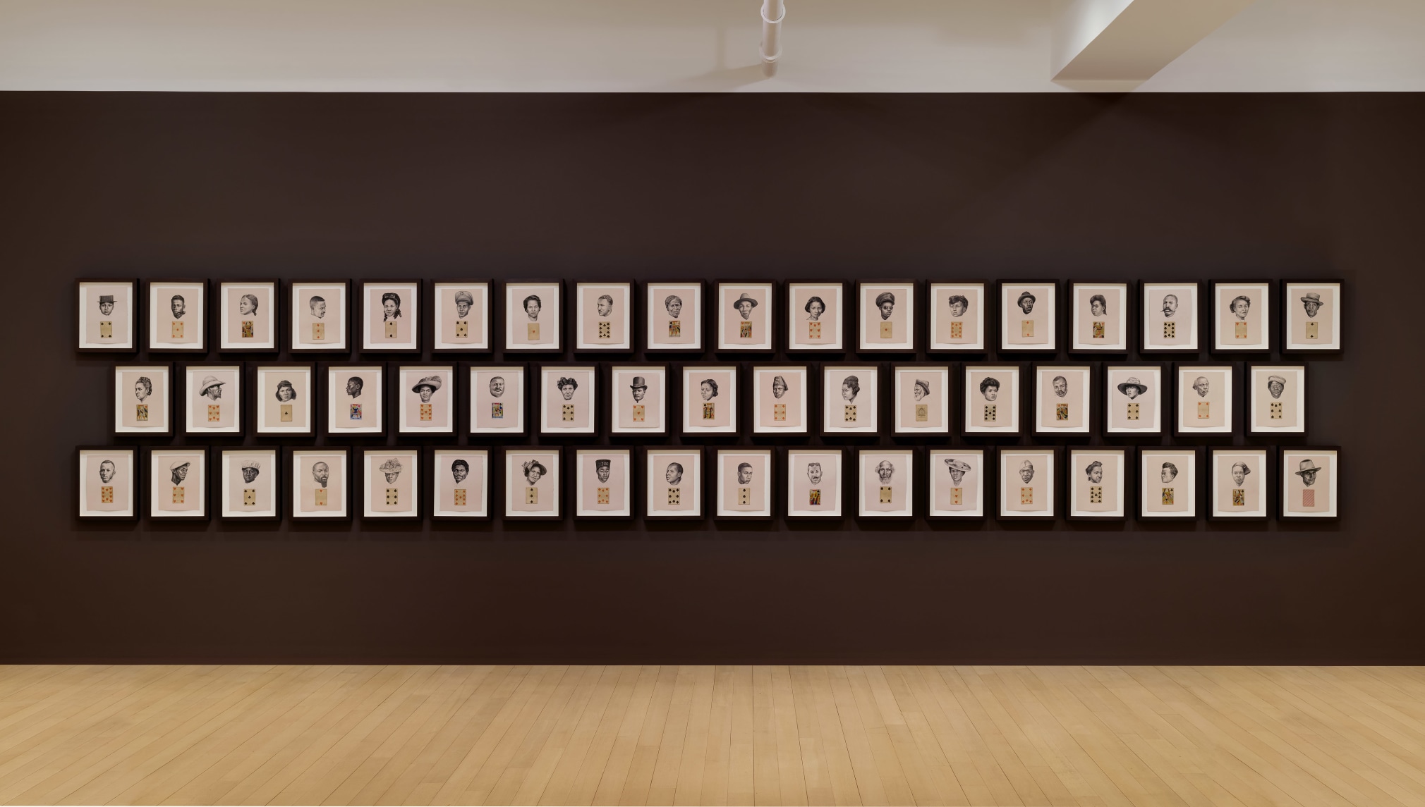 Whitfield Lovell The Card Pieces, 2018-2022 Fifty-three charcoal pencil on paper with attached playing card 12 x 9 inches (each)