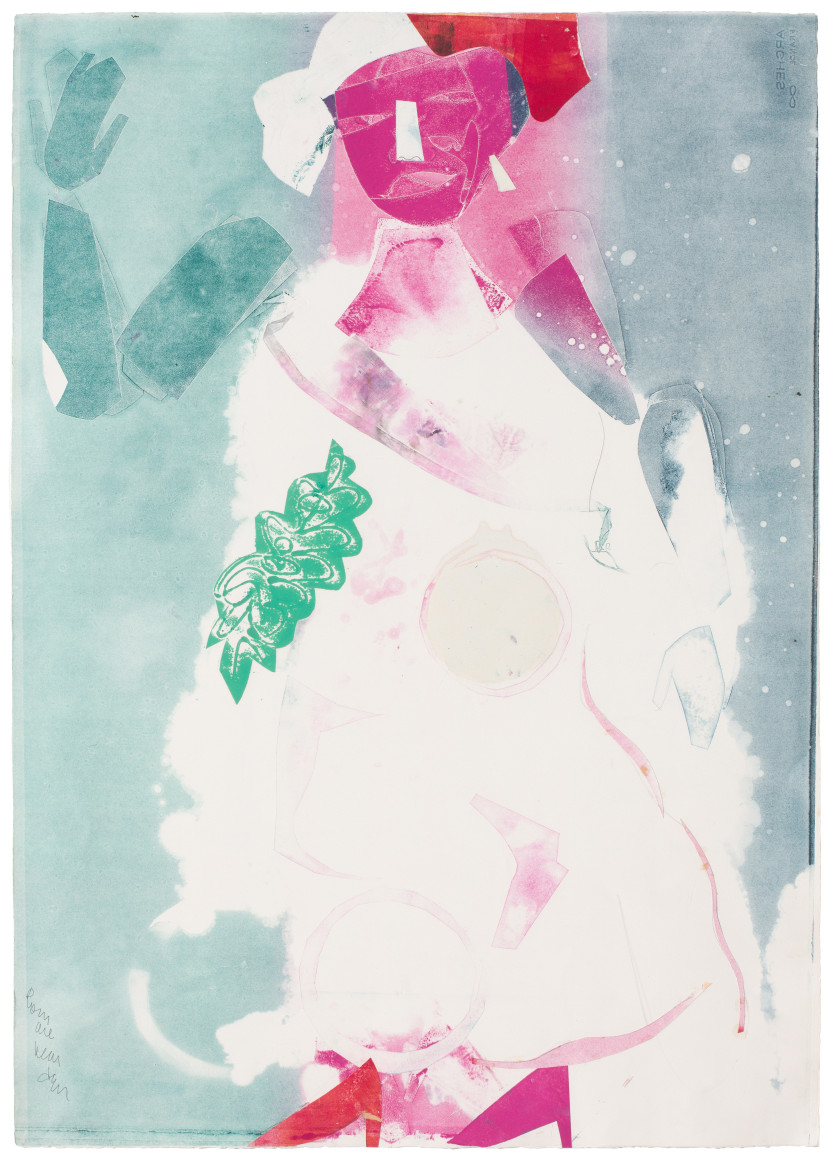 Blues Singer, 1981. Monotype and collage on paper, 41 1/2 x 29 1/2 inches
