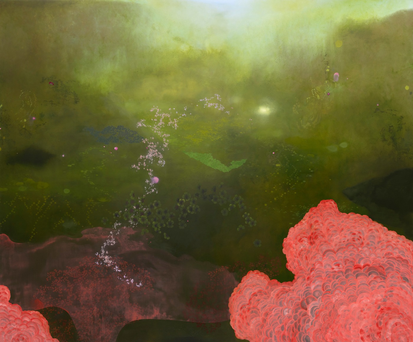 No Resting Place, 2025 Oil on wood panel 59 &frac12; x 71 &frac12; inches