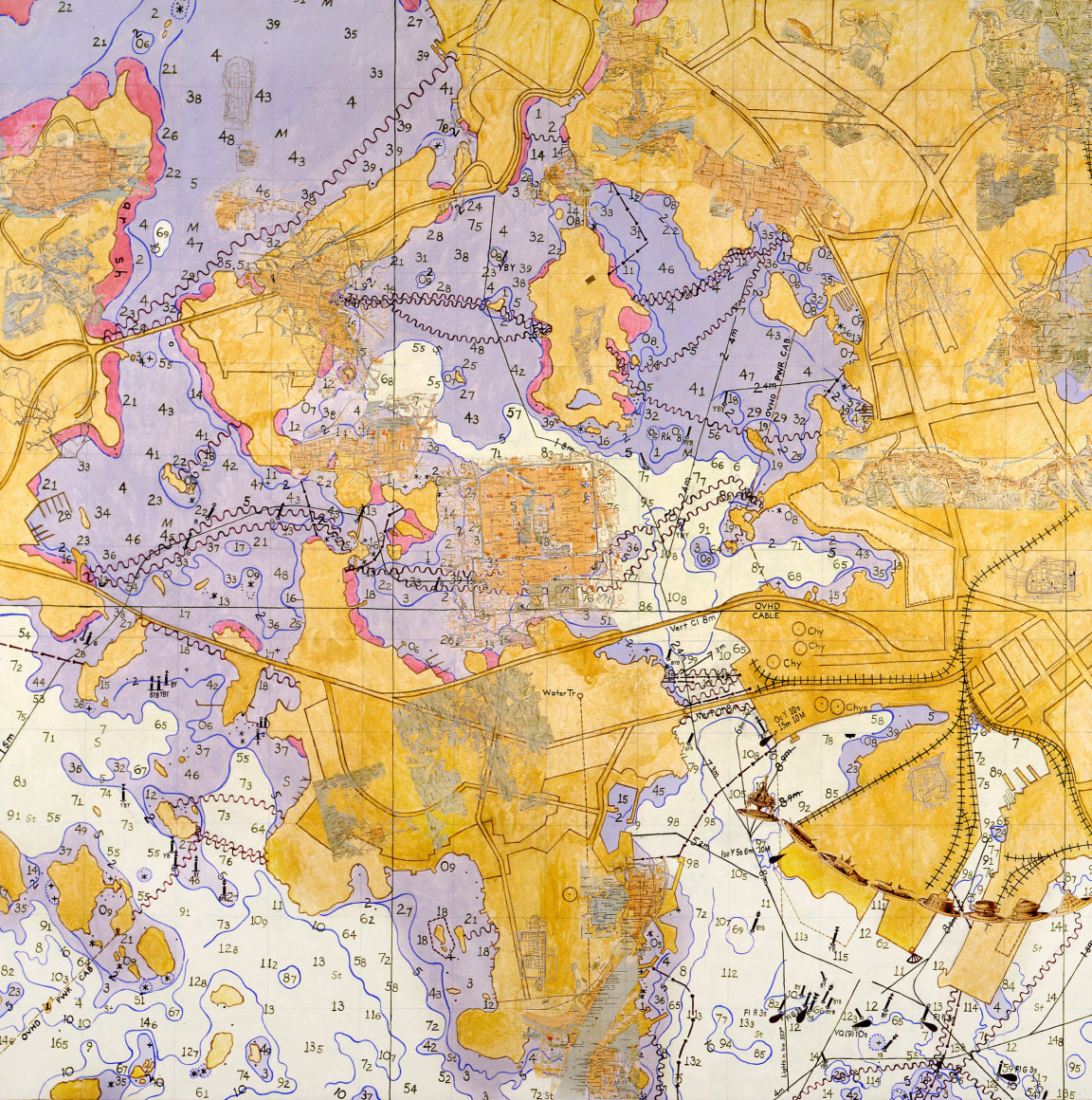 Bodies of Water: Cities of China, 1997 Acrylic and collage on canvas 72 x 72 inches