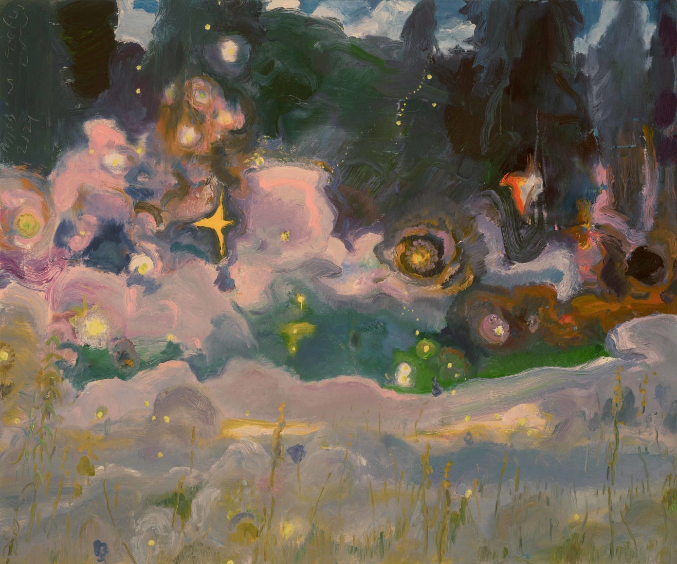 Early Fireflies in Mist, 2024 Oil on linen 30 x 36 inches