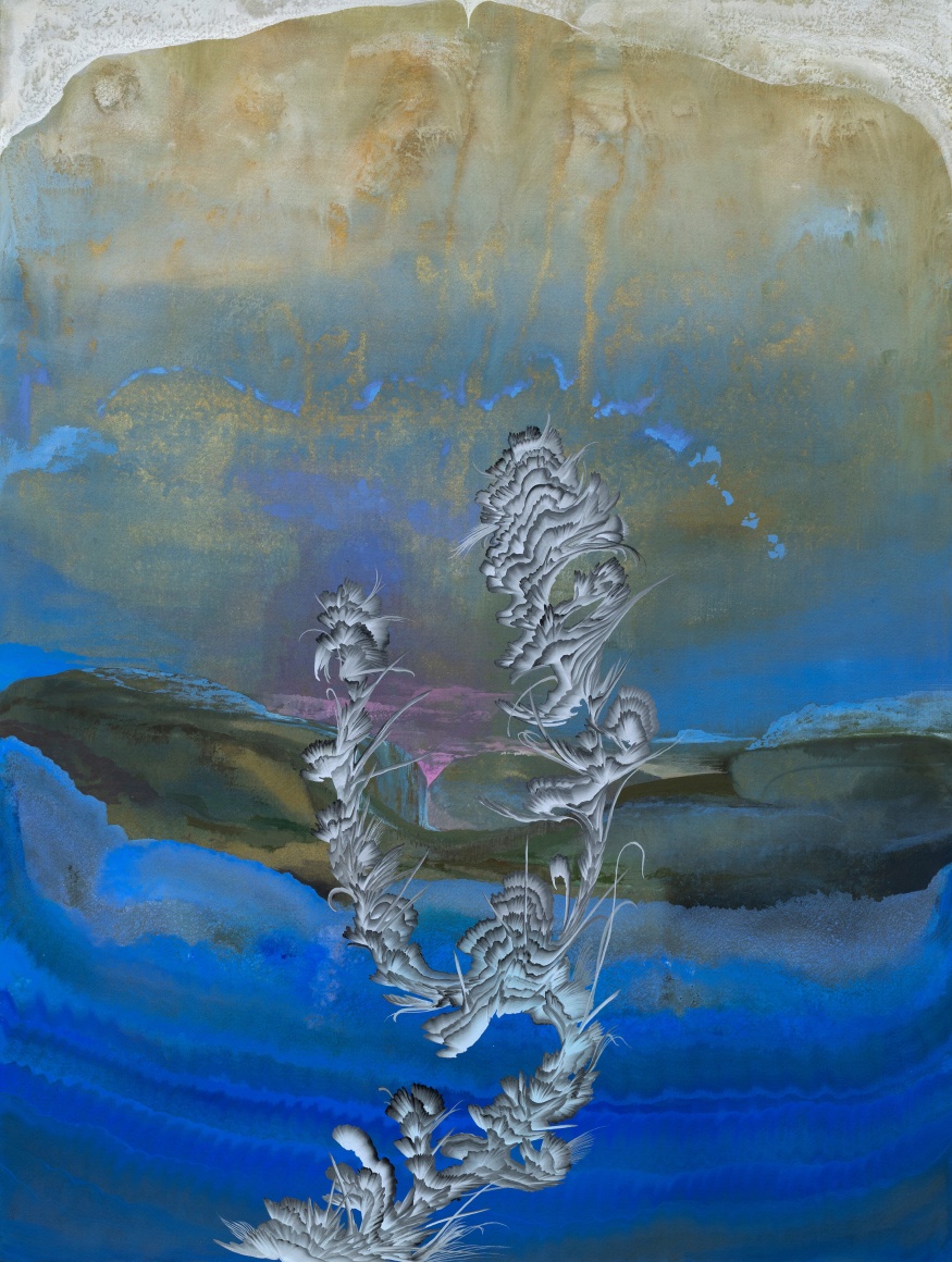 View of Purgatory, 2025 Watercolor and gouache on paper 24 x 18 inches