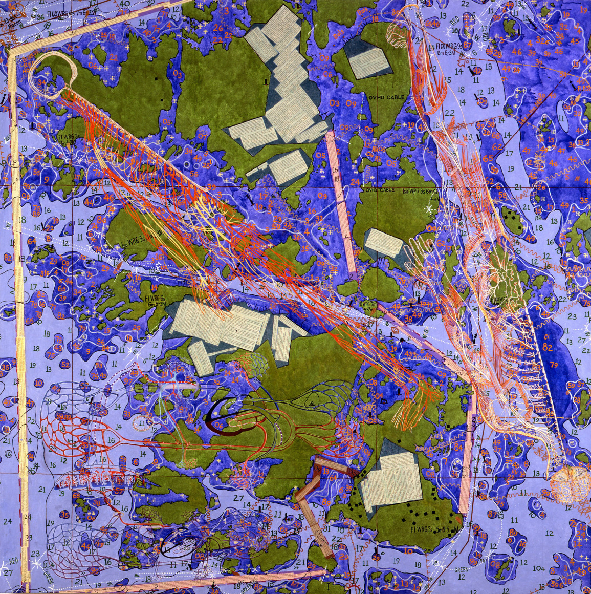 Joyce Kozloff Bodies of Water: Songlines, 1997-98 Acrylic and collage on canvas 72 x 72 inches