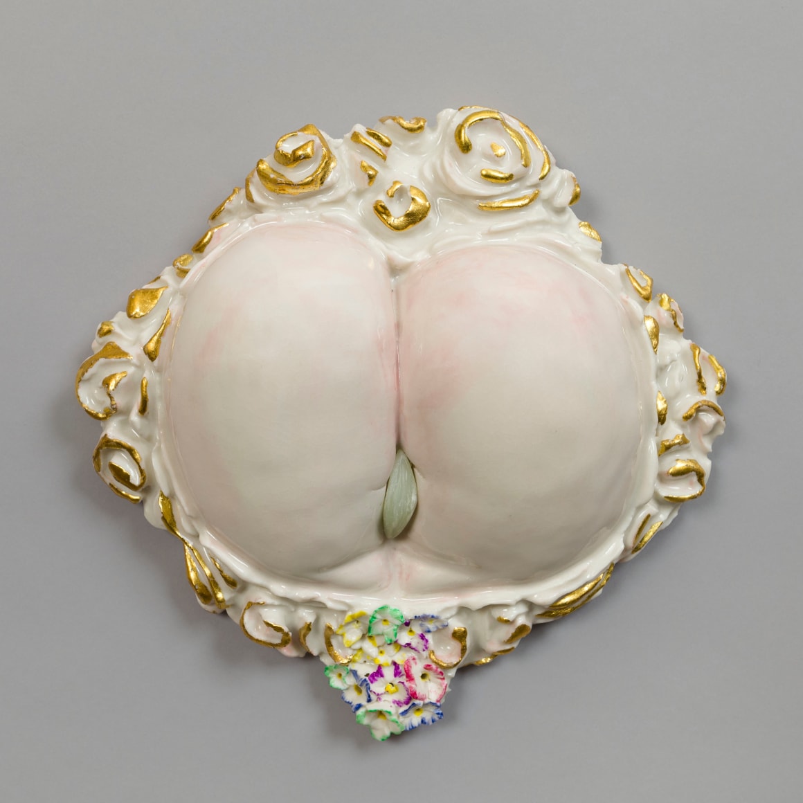 Cheeky, 2012, Porcelain, gold leaf, tin-glaze, on glaze enamels, and jade