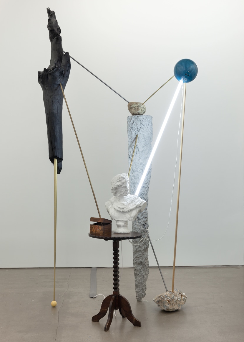 installation of sculptures, textiles, and paintings