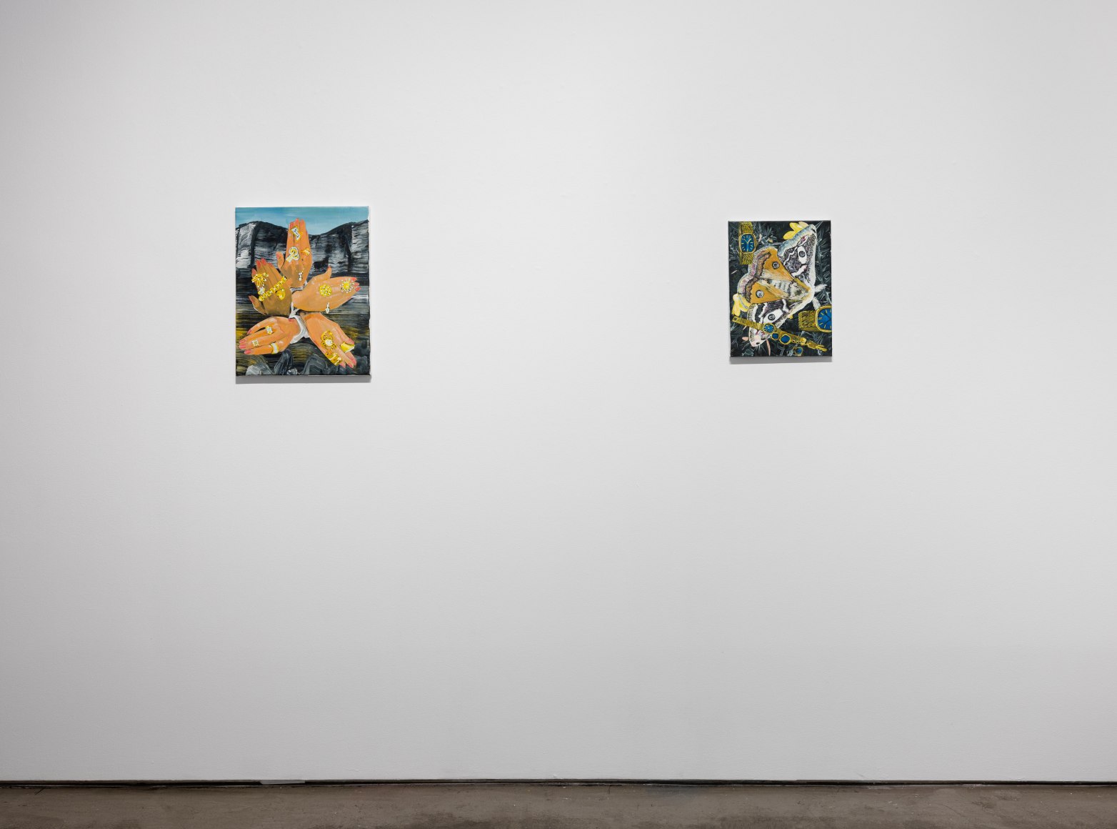 Installation view of paintings by Marjolijn de Wit