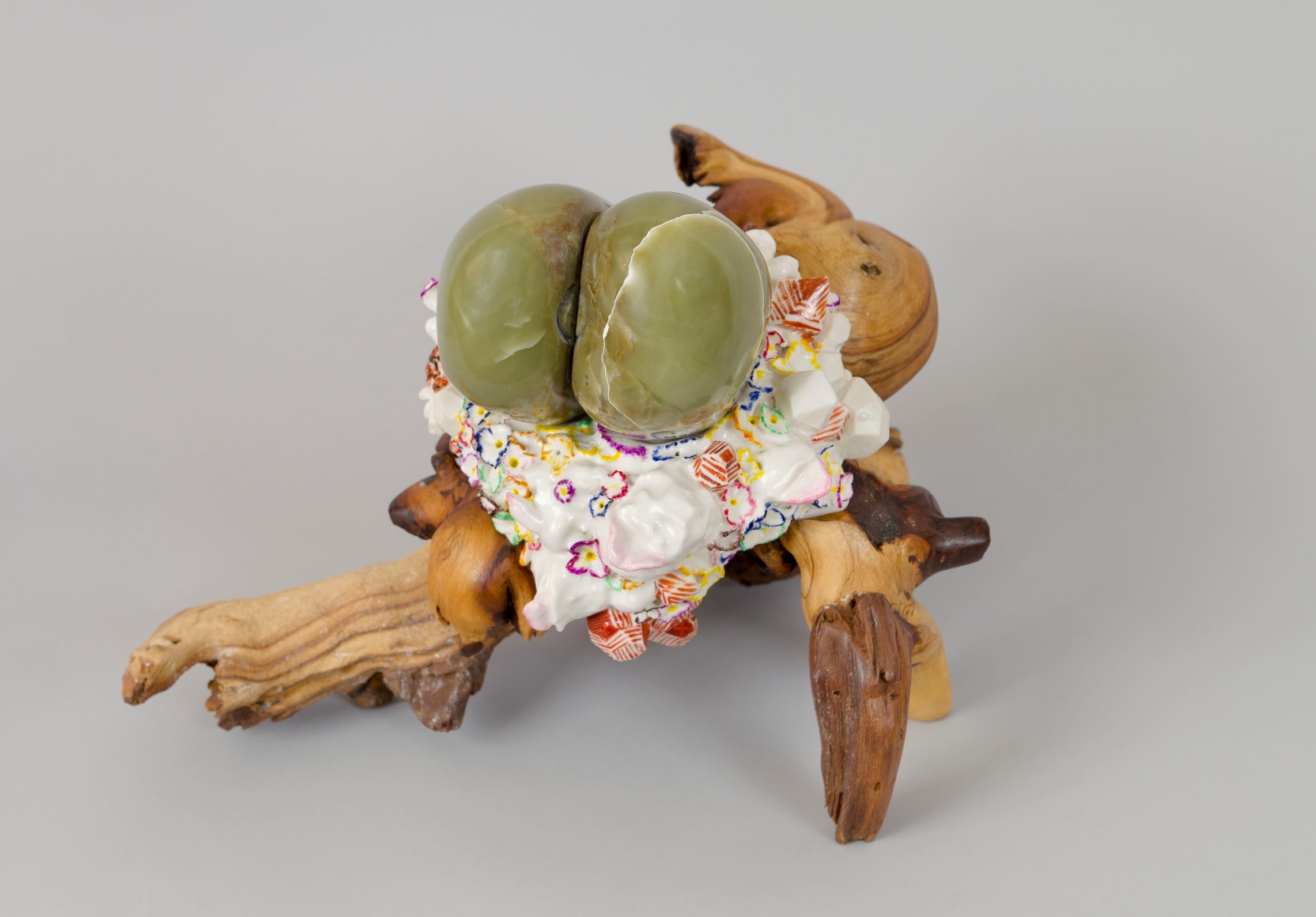 Prologue, 2012, Porcelain, tin-glaze, on glaze enamels, wood, Jade, shellac, wax