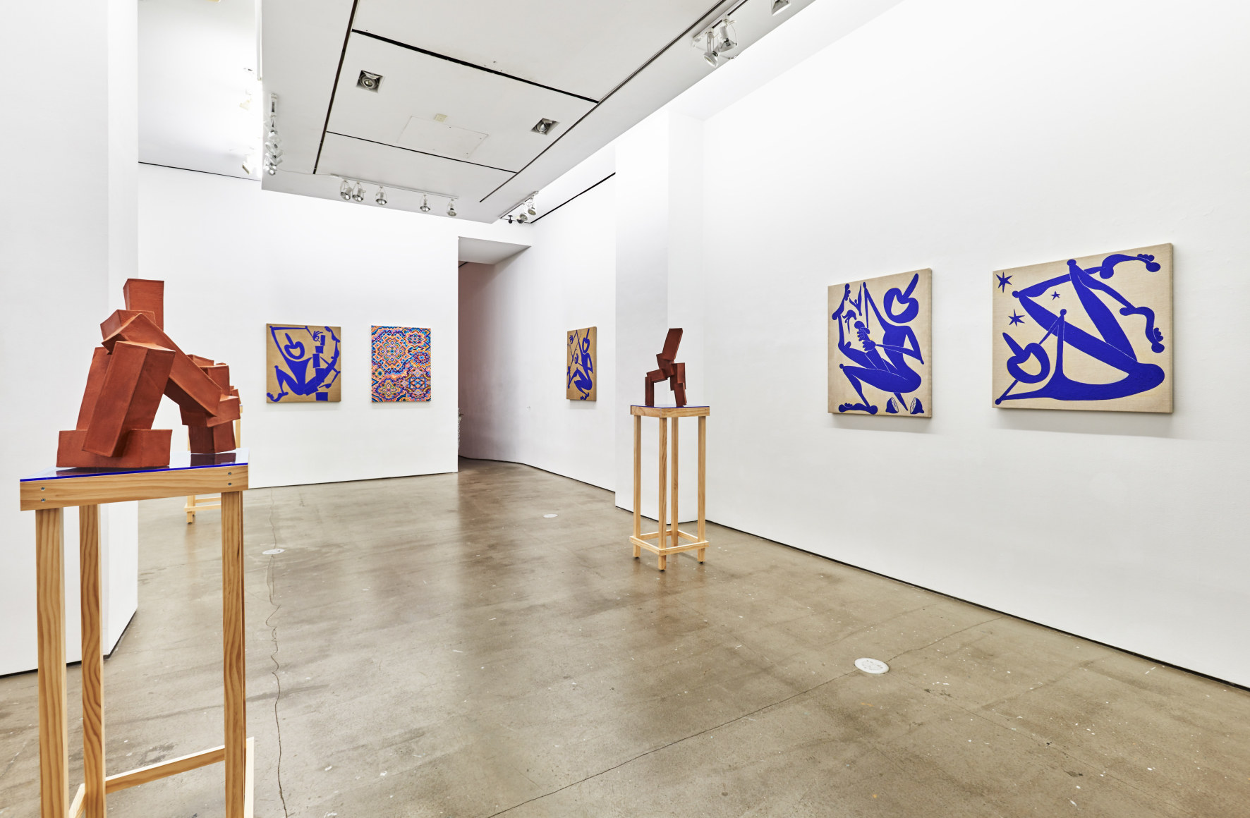 Installation of works by Todd Kelly. The exhibition features paintings and sculptures.