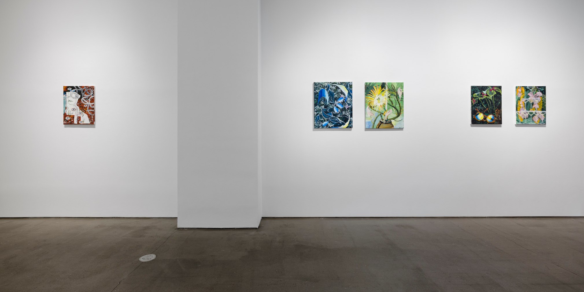 Installation view of paintings by Marjolijn de Wit