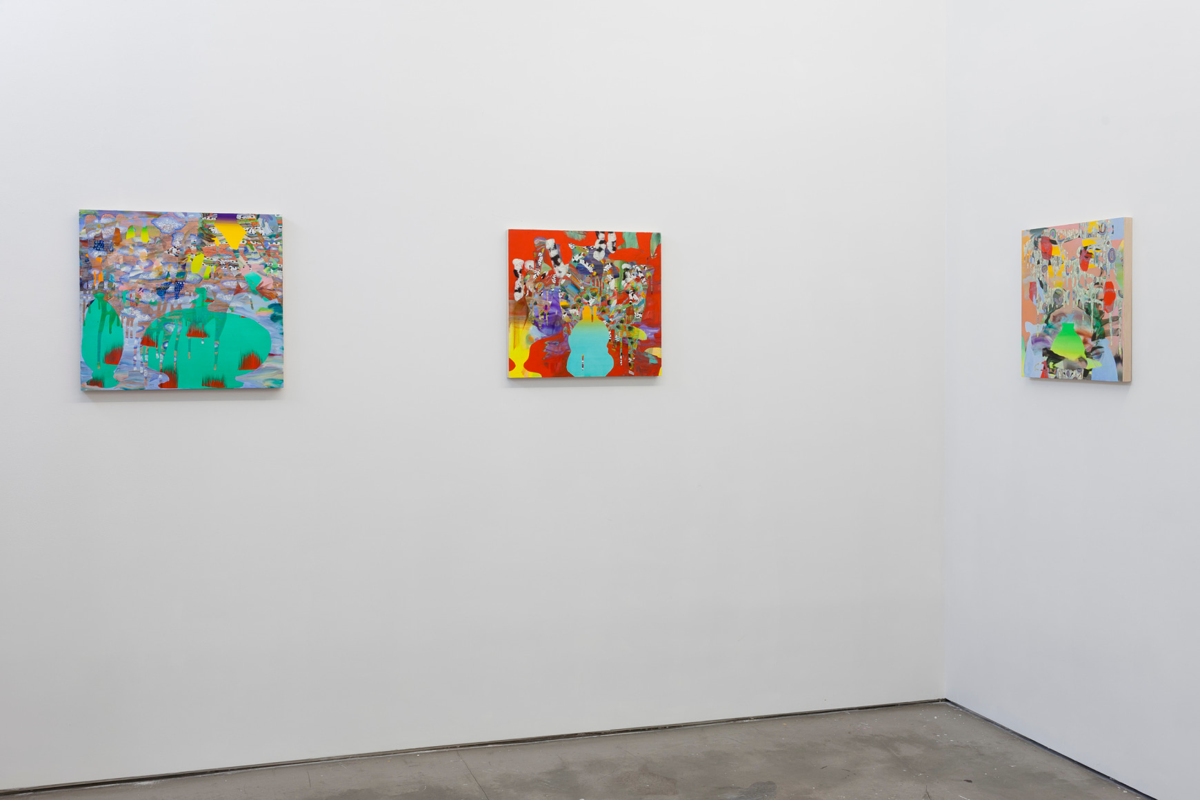 installation of paintings and linocuts