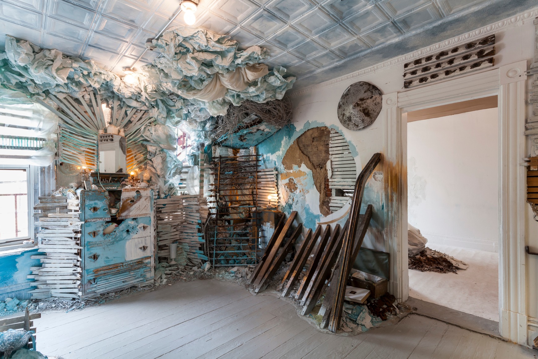 Site specific installation by Julie Schenkelberg at Mattress Factory Museum, 2015