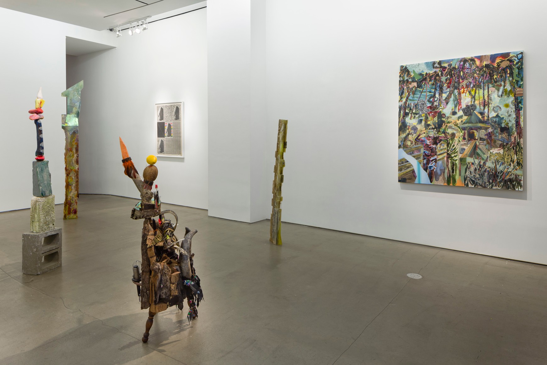 Installation with sculpture and wall pieces