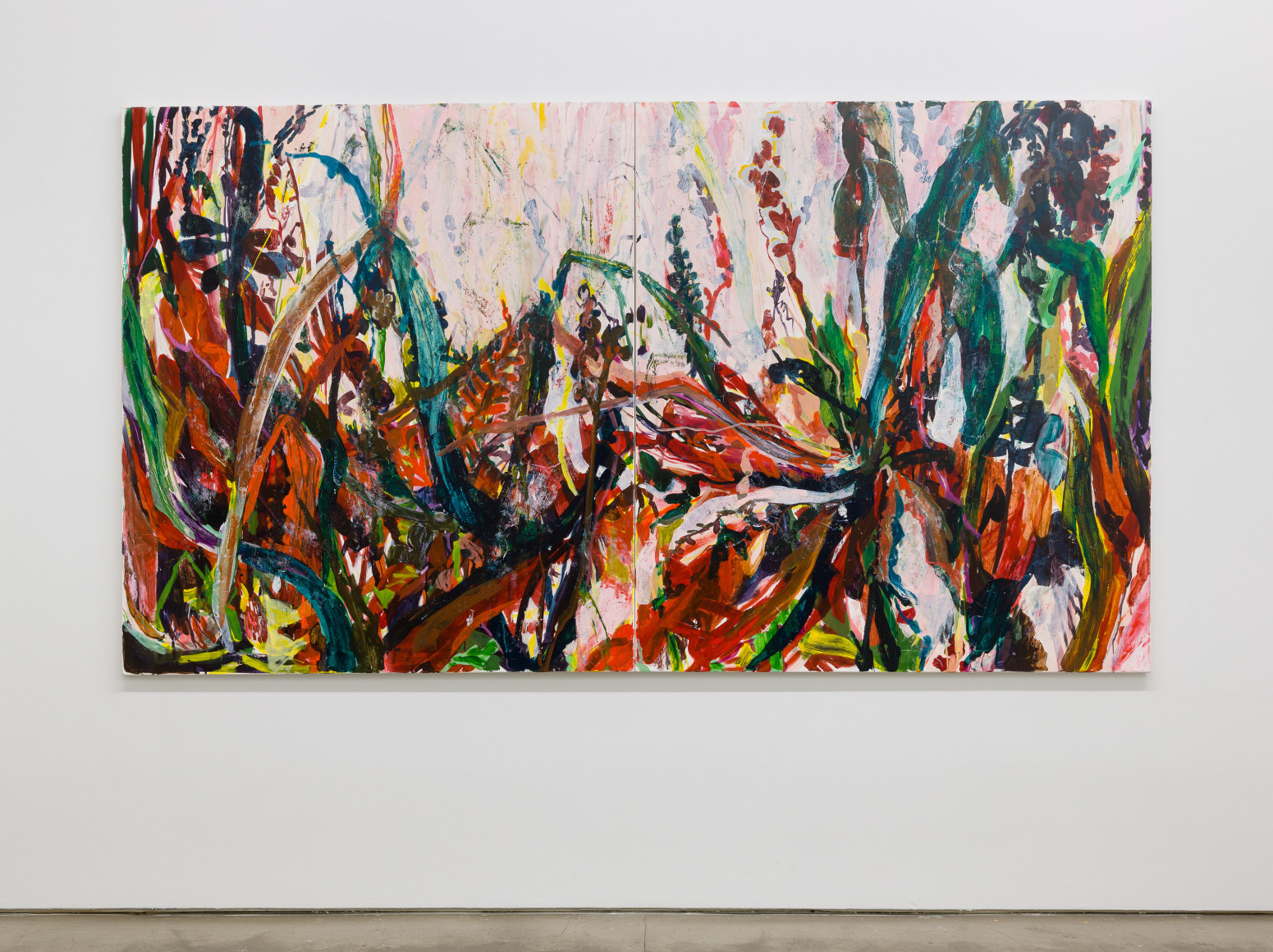 Installation view of Allison Gildersleeve's solo exhibition. Depicting abstracted floral paintings