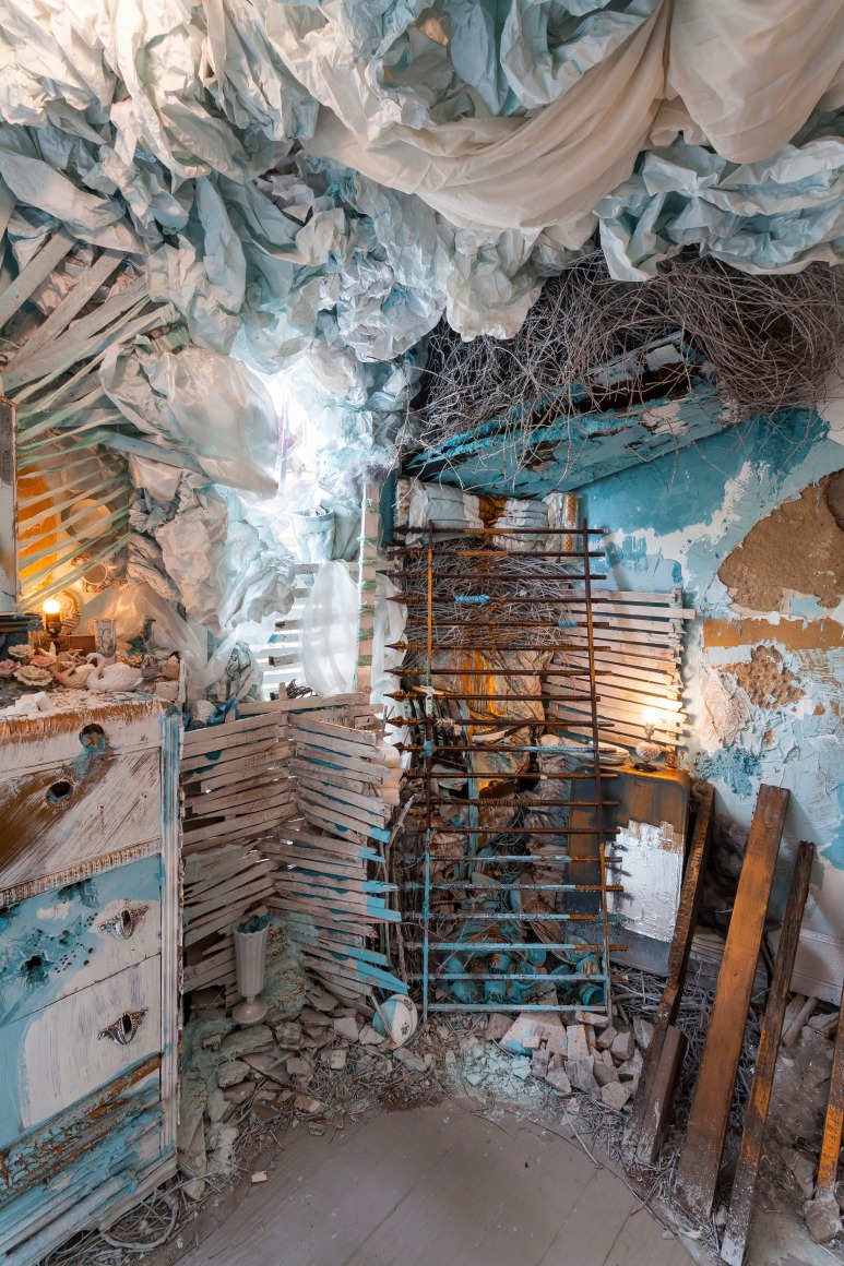 Site specific installation by Julie Schenkelberg at Mattress Factory Museum, 2015