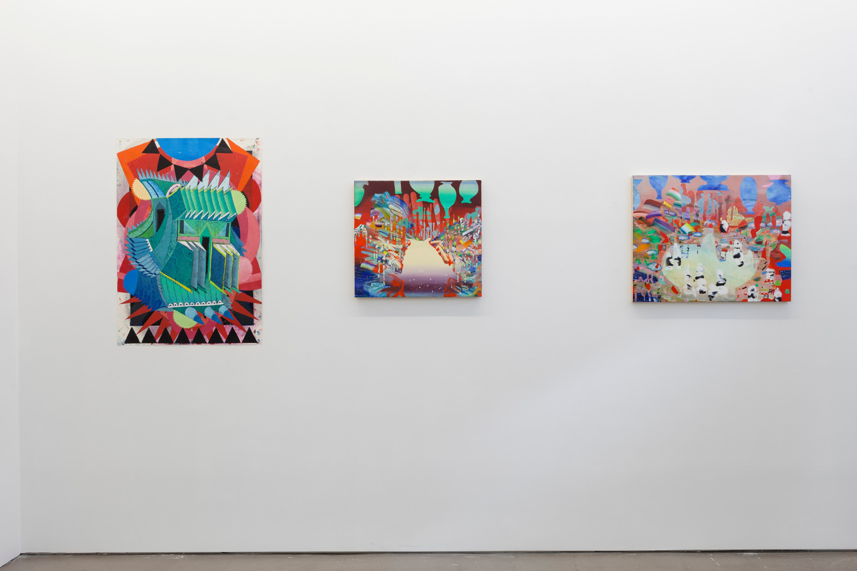 installation of paintings and linocuts