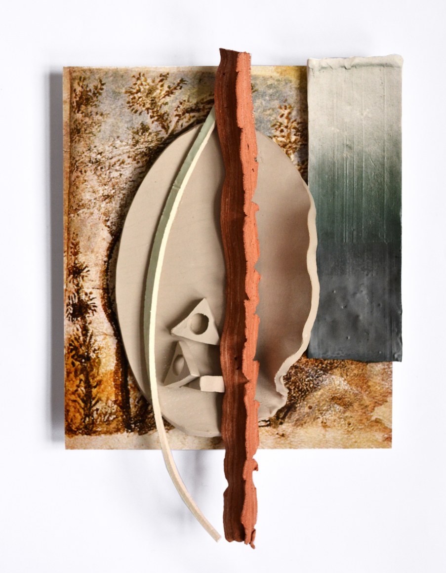 Ceramic on print work by Marjolijn de Wit