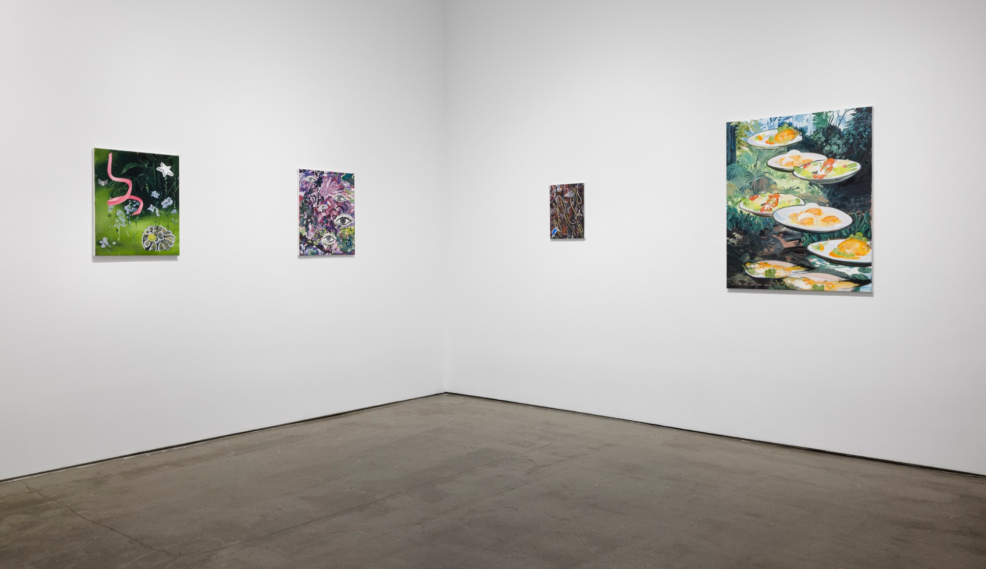 Installation view of paintings by Marjolijn de Wit