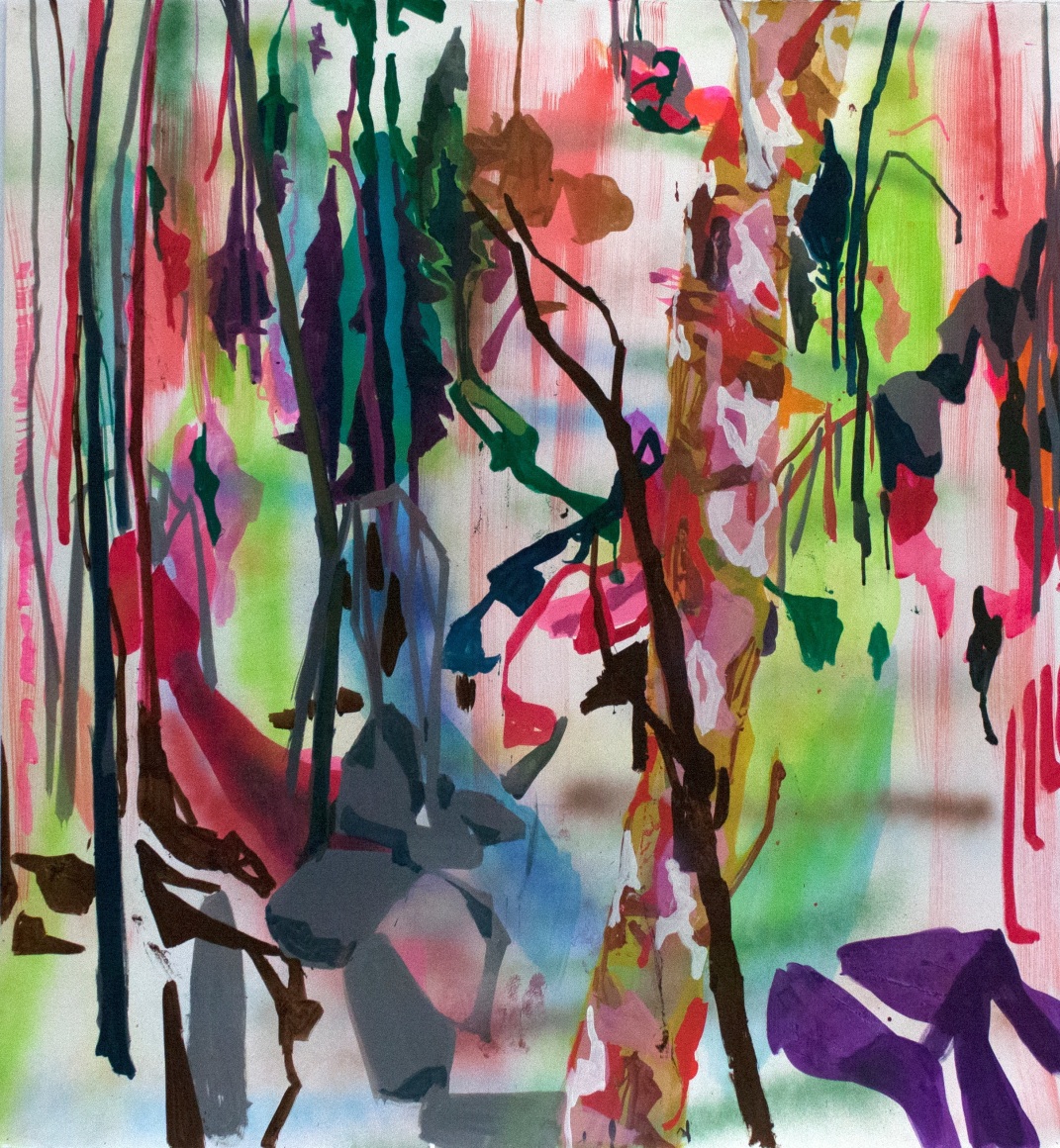 Acrylic, spray paint, and gouache on paper by Allison Gildersleeve