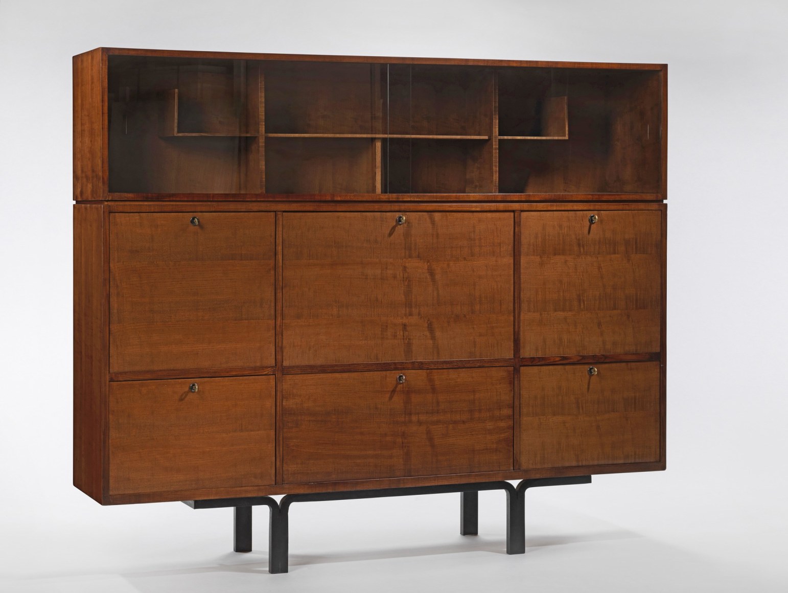 Wooden cabinet with open and closed shelving