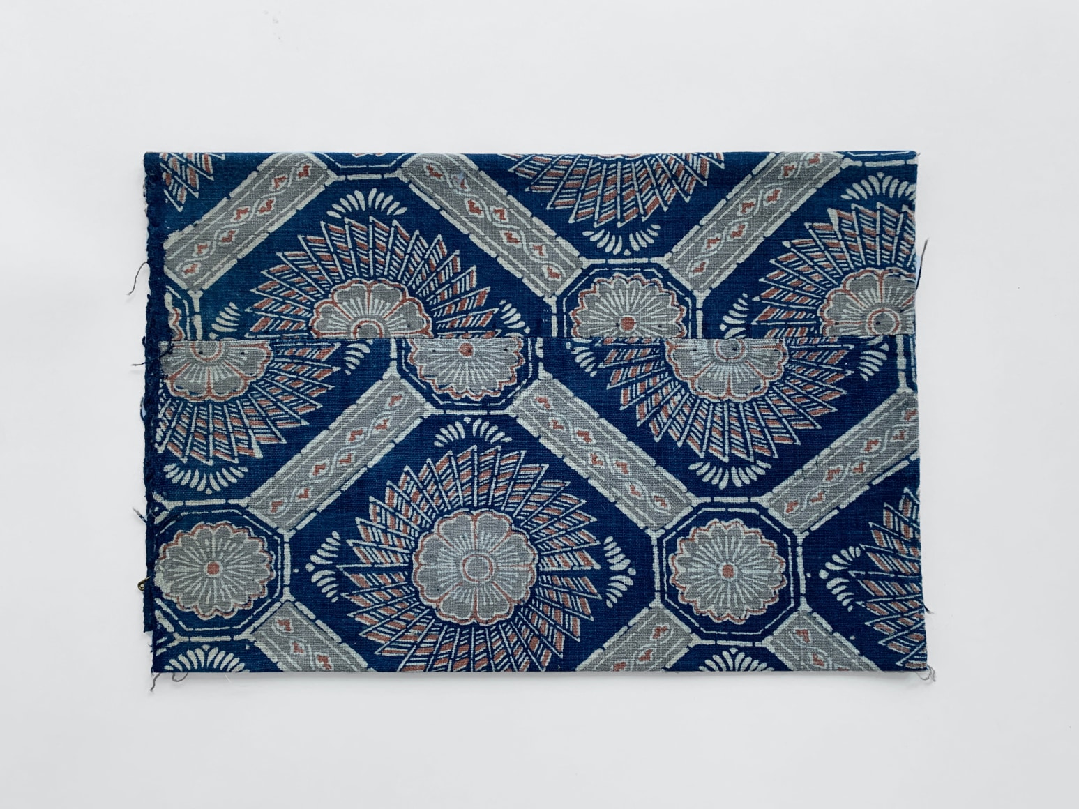 93&nbsp;Katazome: hexagon and fan/arrow feather flowers, late nineteenth century, indigo dyed cotton with iron oxide and charcoal based dye&nbsp;