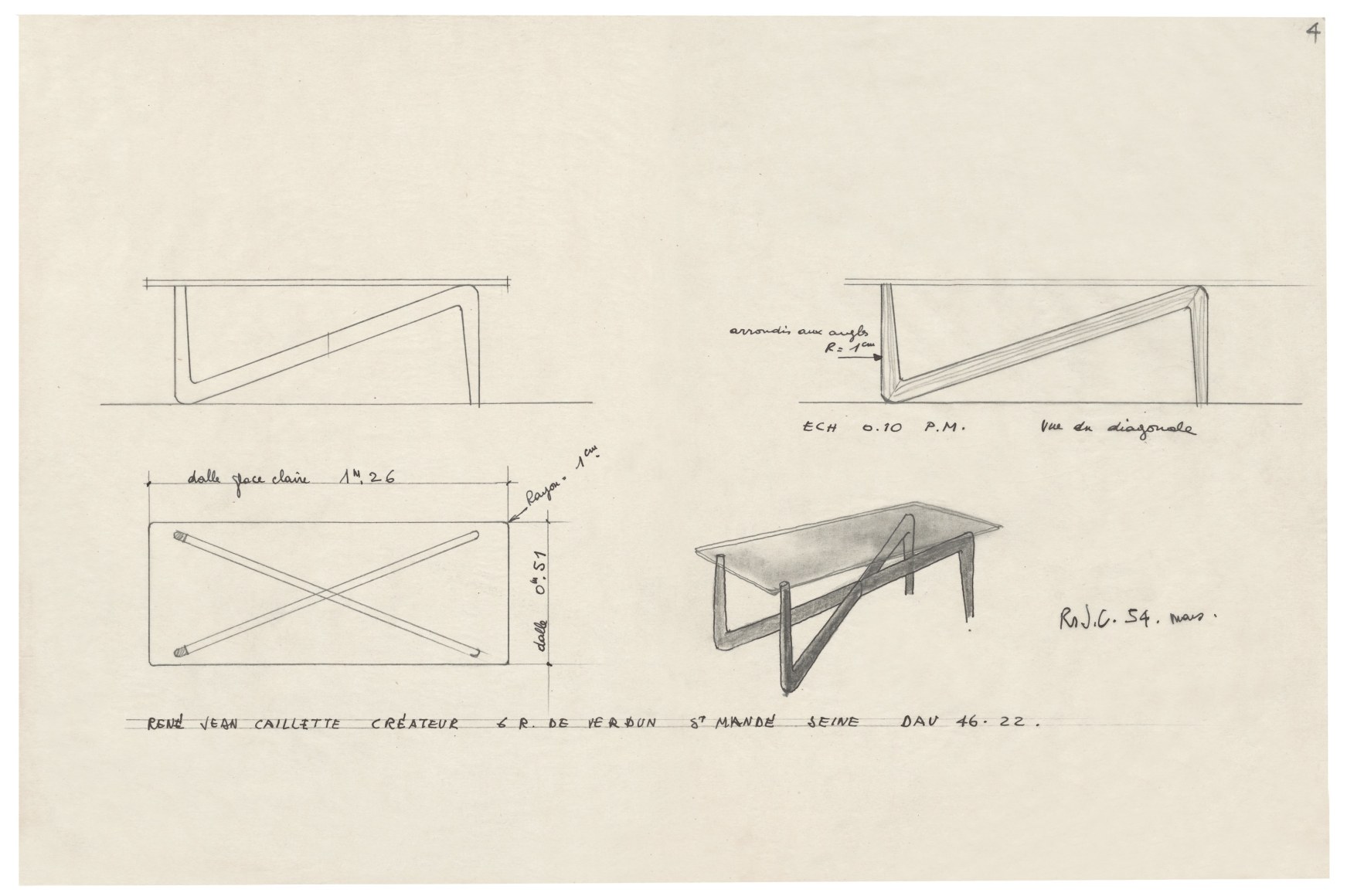Design drawing by Ren&eacute;-Jean Caillette, 1954.