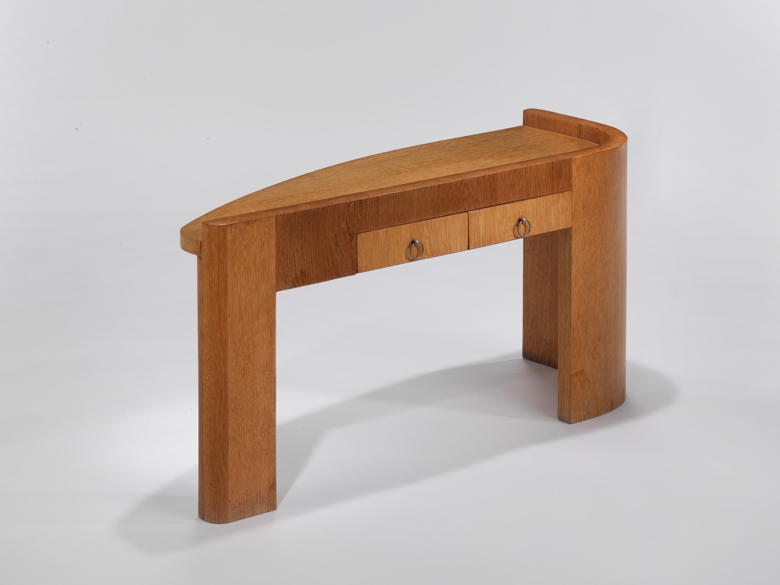 Wooden table in front of white background