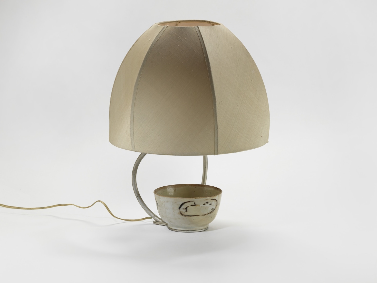 Lamp by Claude de Muzac in silk shade and ceramic base.