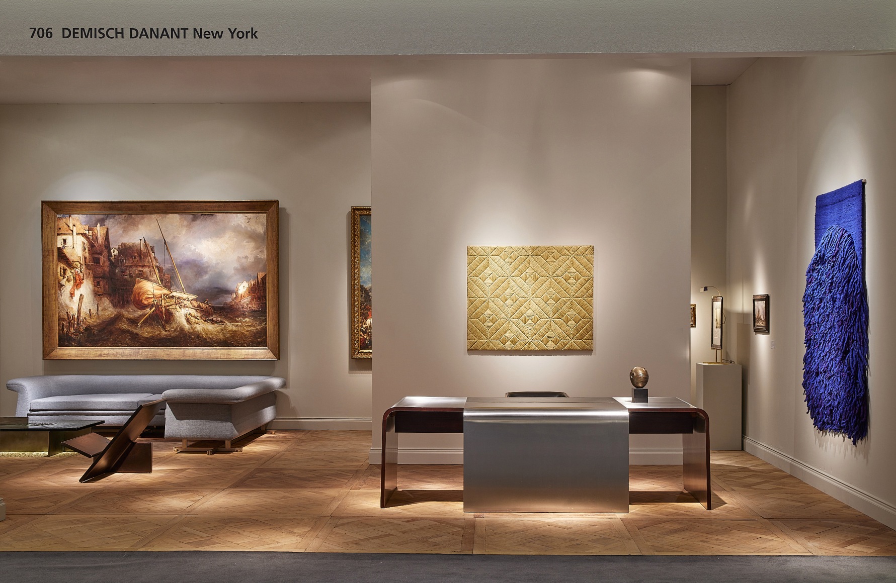 Installation view of the booth at Tefaf Maastricht with various angles and works on view.