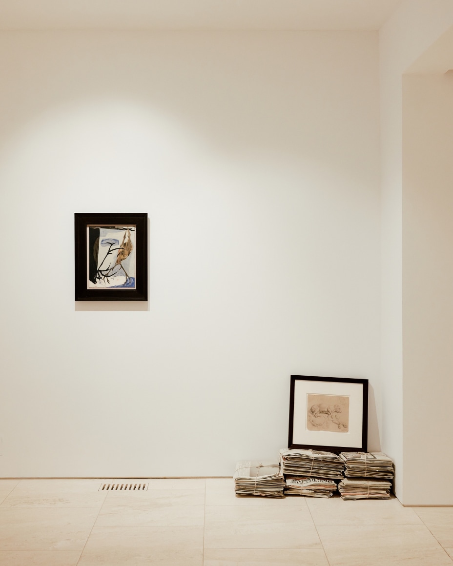Installation view of the Robert Gober exhibition in the gallery. Various angles and artworks are captured in the frame.